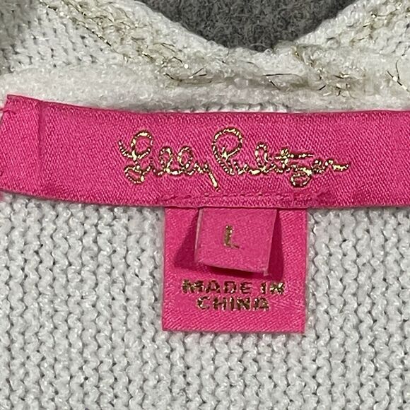 Lilly Pulitzer Morgen V-neck Sweater White w/Gold Stitching Large Style 006501 - Picture 2 of 8